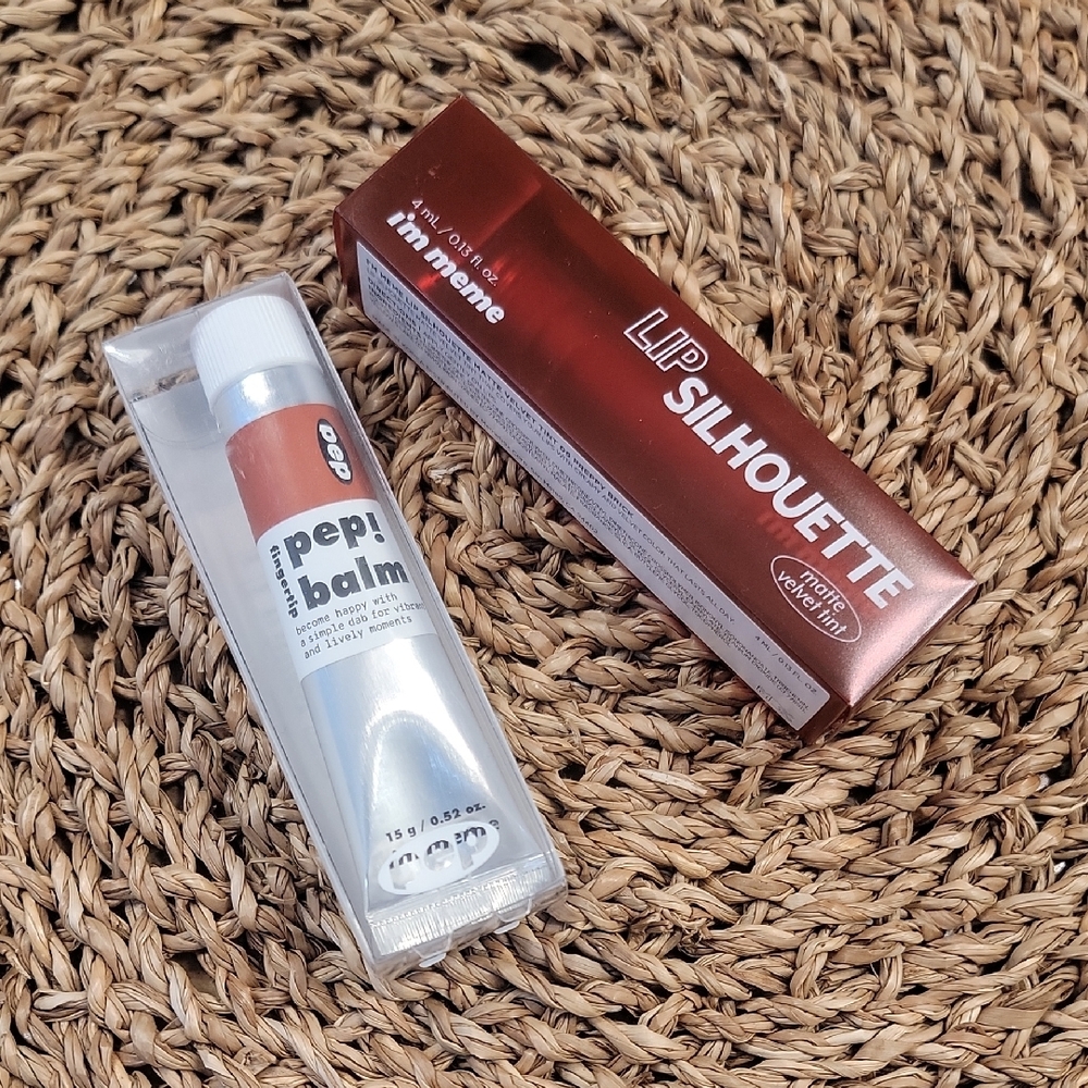 I'm meme Lip Silhouette matte velvet tint 06 preppy brick and I'm meme pep Balm